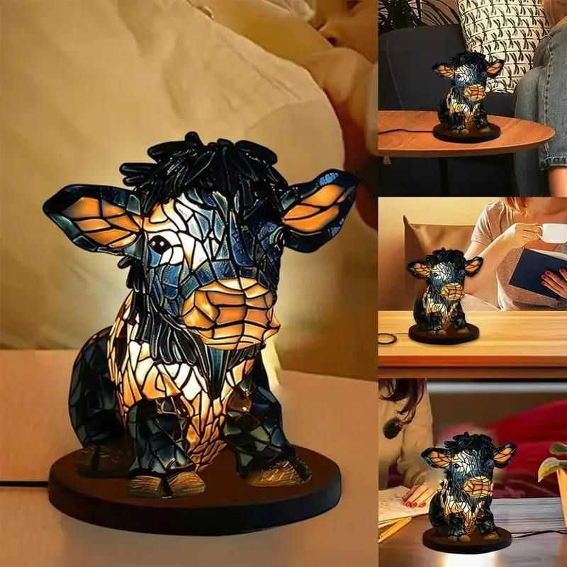 Imagem -02 - Highland Vaca Design Lâmpada de Cabeceira Quarto Animal Nightstand Western Table Lamp Western Table Lamp 3d