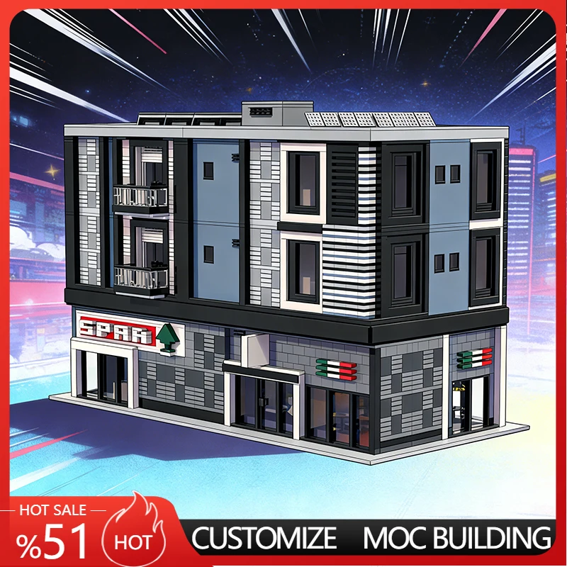 

8880 деталей: Городские улицы, апартаменты Maison d'Art, супермаркет SPAR, MOC, модульный конструктор, игрушка-подарок для фестивалей, сделай сам