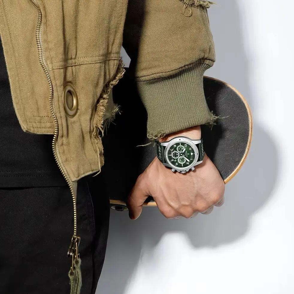 NAVIFORCE New Tooling Style Quartz Men's Watch Green Leather Belt Luminous Hands Chronograph Big Dial Sports Man Watches 2026