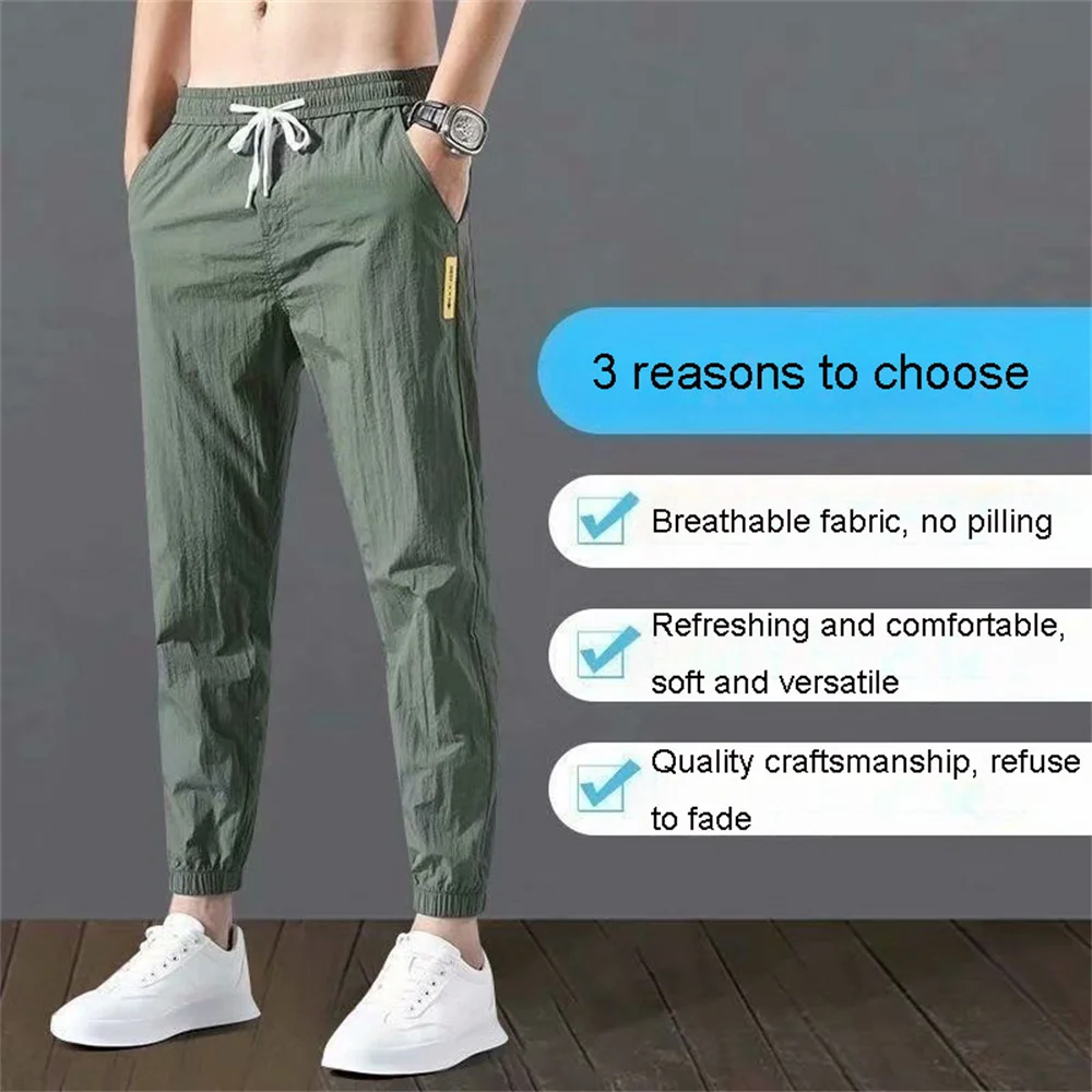 Pantaloni da uomo primavera estate pantaloni da Jogging sportivi in seta di ghiaccio abbigliamento da uomo traspirante pantaloni larghi Casual moda Streetwear