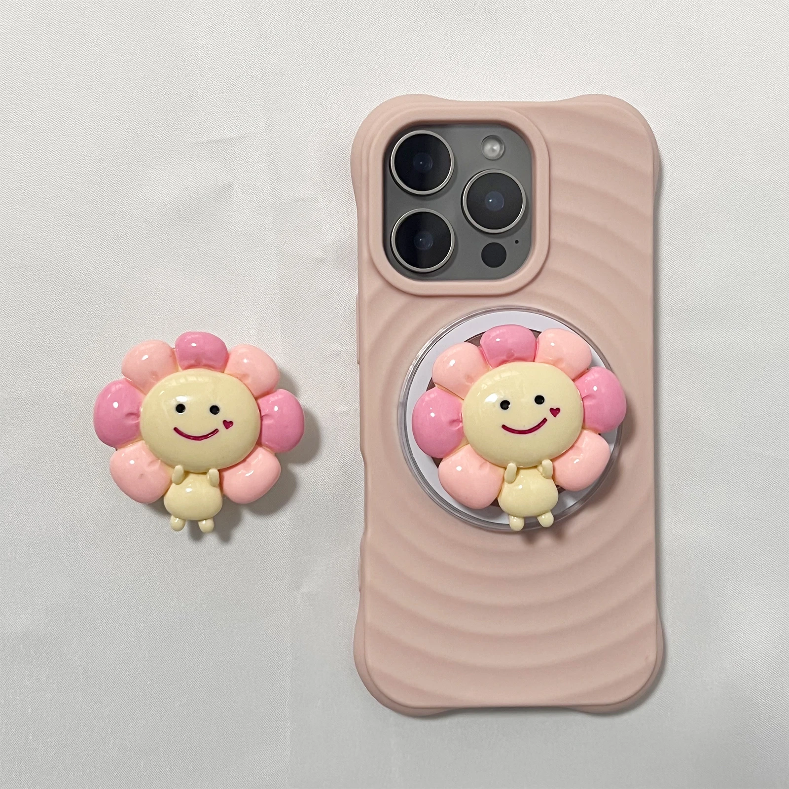 Niedlicher 3D Rosa Blumen-Handyhalter Griptok für iPhone 17 Pro Max 16 Pro Max – Grip Tok Halterung Mädchen Geschenk