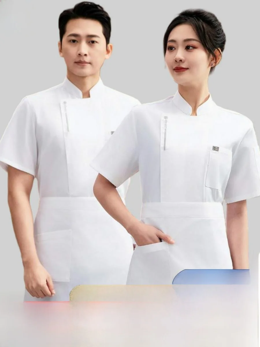 

Легкая дышащая летняя униформа для поваров с коротким рукавом для ресторанов и пекарен, влагоотводящая мужская рабочая одежда