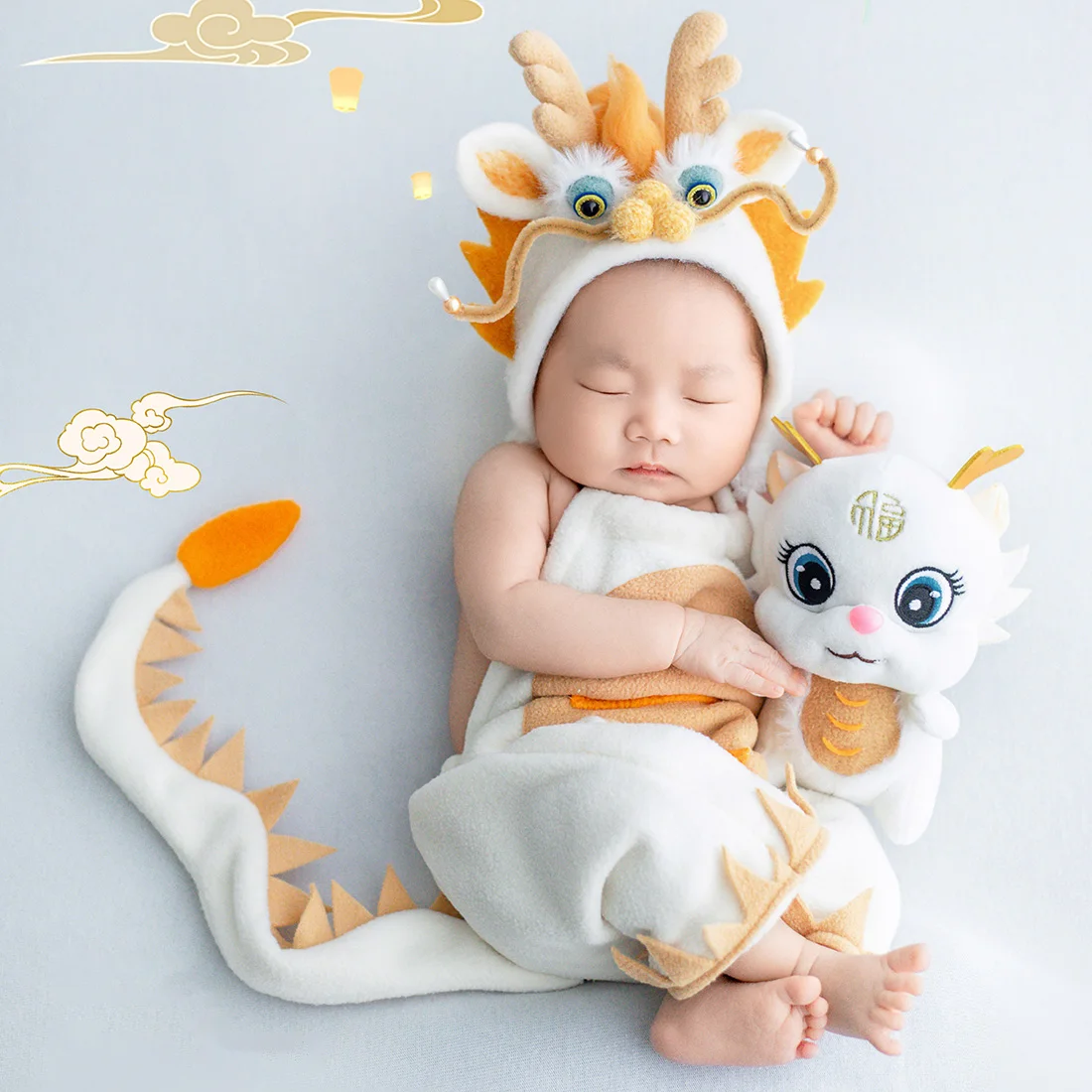 Chapeau et ensemble de vêtements pour nouveau-né, barboteuse pour bébé, bonnet dragon chinois, accessoires de photographie