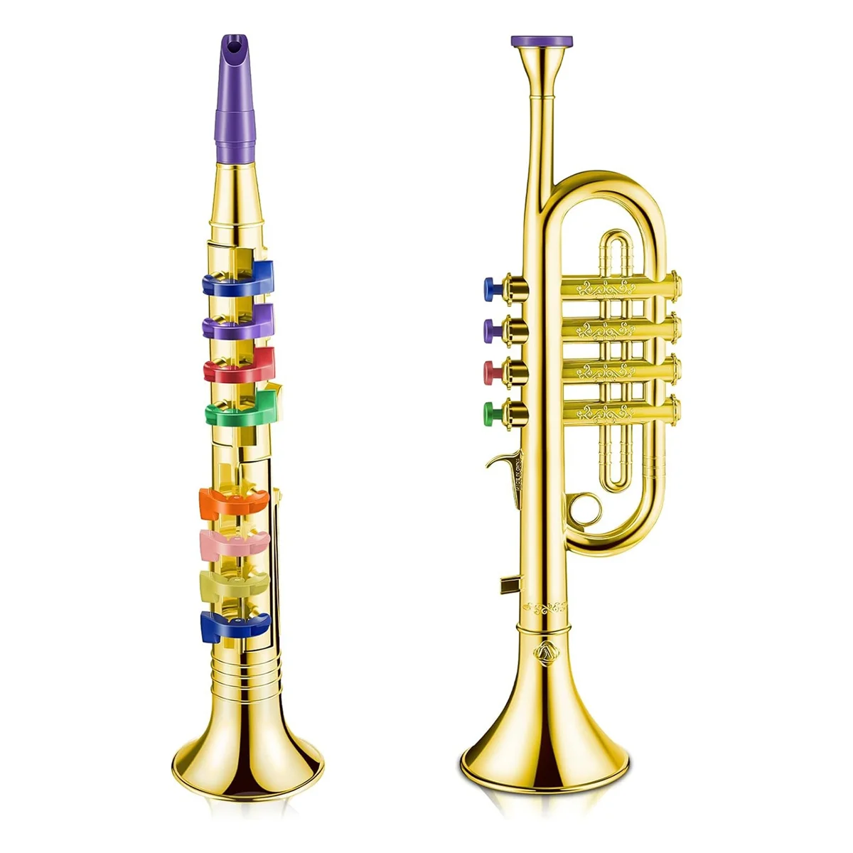 Set di 2 strumenti musicali Tromba e sassofono Clarinetto portatile con tasti colorati Giocattolo educativo per la scuola a casa