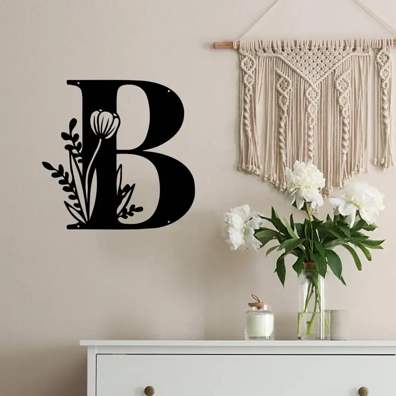 Metal Letter Wall Decor Floral Design Letter Signs Metal Wall Art Outdoor Decor Sign Decorative For Family Friends Colleagues