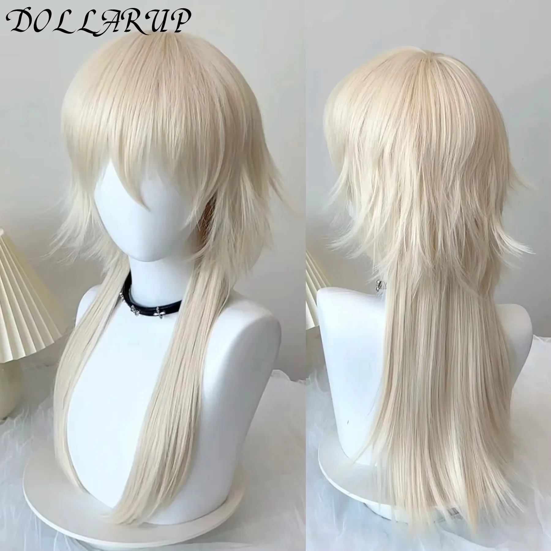 

JKL Синтетический черный, золотой, мелированный парик, головной убор Y2K, женский верхний краситель, повседневные цветные волосы на ключице, комикс, волчий хвост, миль