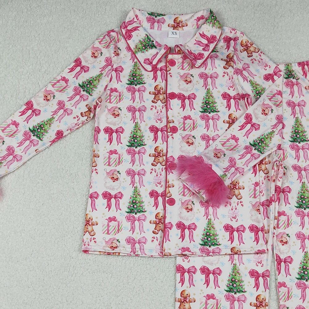 رائجة البيع عيد الميلاد الكبار النساء منامة مجموعة موضة أمي الفراء شجرة الزنجبيل كم طويل زر أسفل القمم السراويل ملابس خاصة الزي