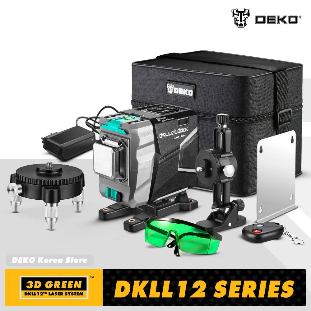 DEKO DKLL12tdP02 Series 12 Lines 3D Green Laser Level Horizontal&Vertical Cross Lines With Auto Self-Leveling, High-Precision