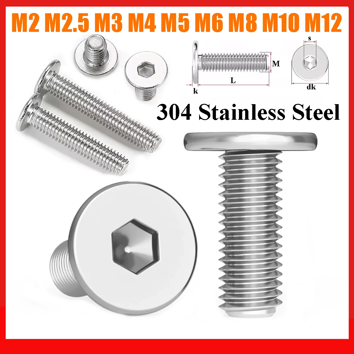 M2 M2.5 M3 M4 M5 M6 M8 M10 M12 CM Hex Socket Ultra Thin Super Low Flat Wafer Head Allen Screw Bolt 304 Stainless Steel L=2-100mm