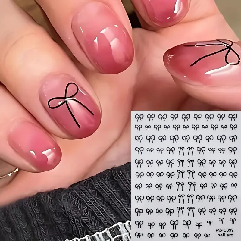 1/2 Stück Schwarz Weiß Rosa Mini Schleife Design Nail Art Aufkleber Selbstklebende Spitzenbänder Schleife Schmetterling Abziehbilder Nail Art Dekoration – Detail 7