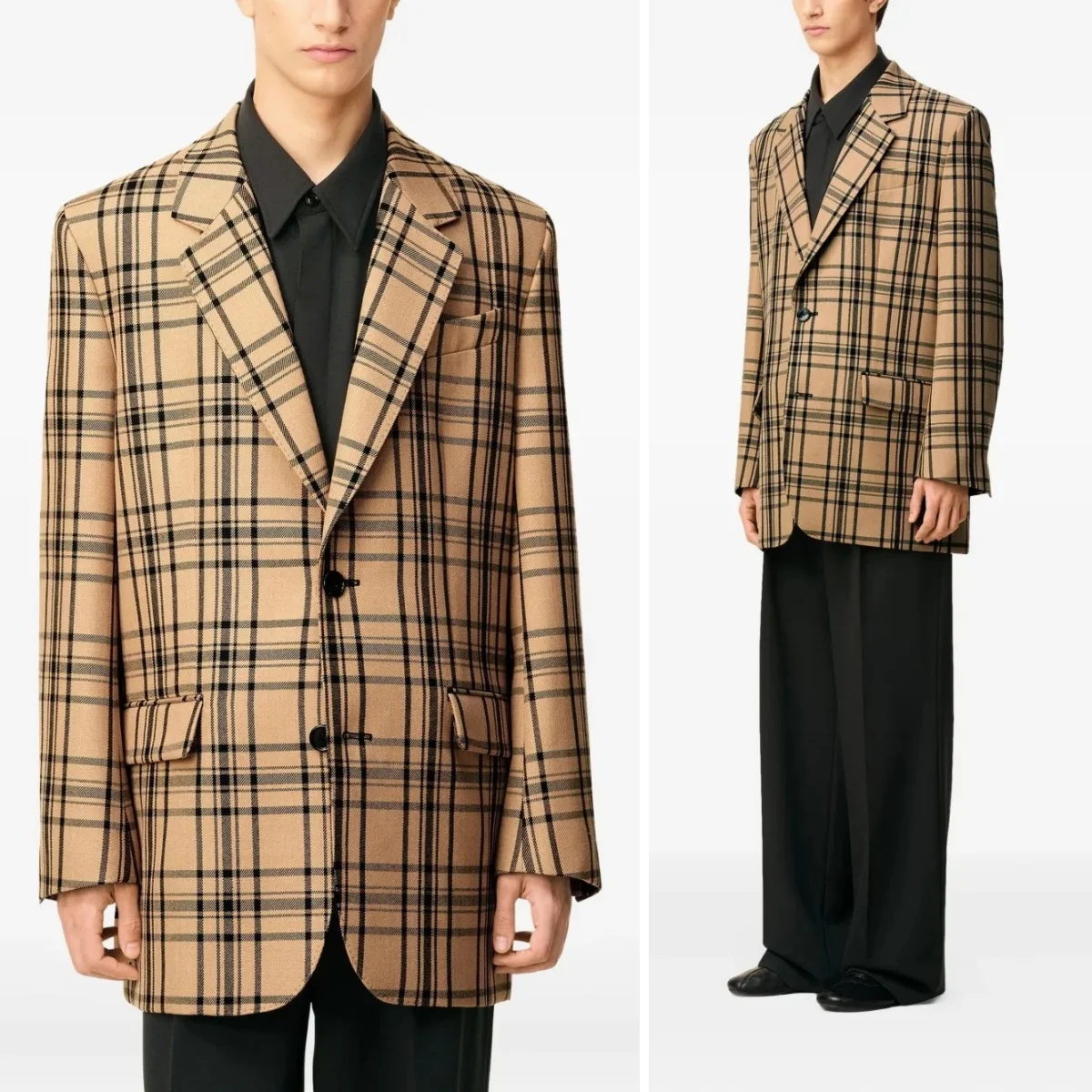 Business Men Suits Jacket Check Double Breasted Suit Coat Peak Lapel Formal Party Tuxedos Men's Blazers Customized