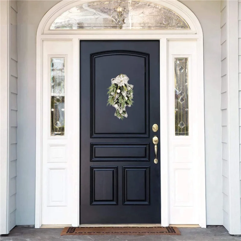 

ABSE-3X Искусственный рождественский каплевидный шарф с ягодами, цветами и шариками для входной двери в помещении и на открытом воздухе