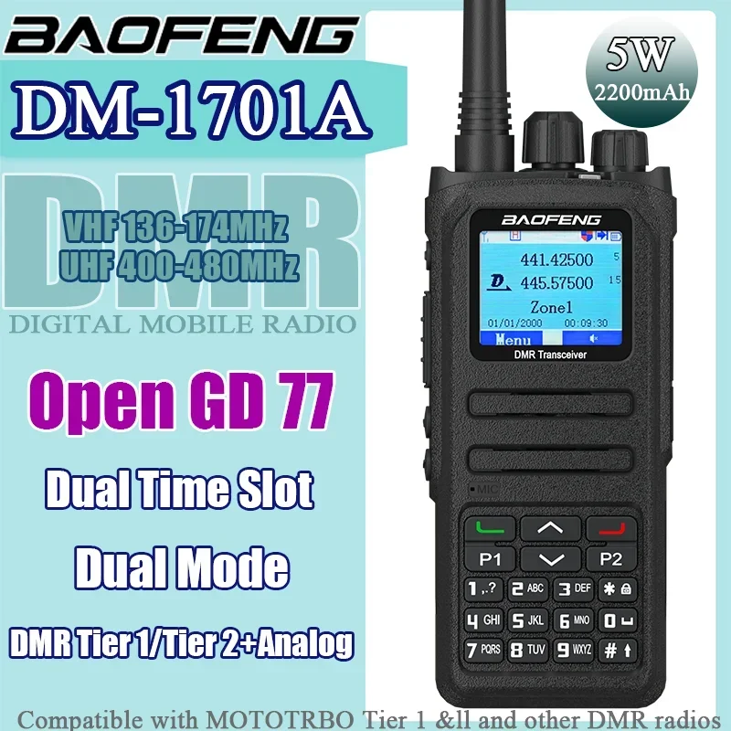 DM-1701A walkie talkie Baofeng DMR Radio Open GD77 dual mode analog and Digital Tier1+2 Dual Time Slot DM1701 Appearance Upgrade