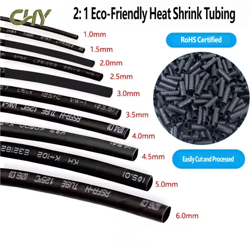 5 Meter/lot 2:1 Black 1mm 1.5mm 2mm 2.5mm 3mm 3.5mm 4mm 4.5mm 5mm 6mm 7mm 8mm 9mm DIY Repair Cable Heat Shrink Tubing Tube