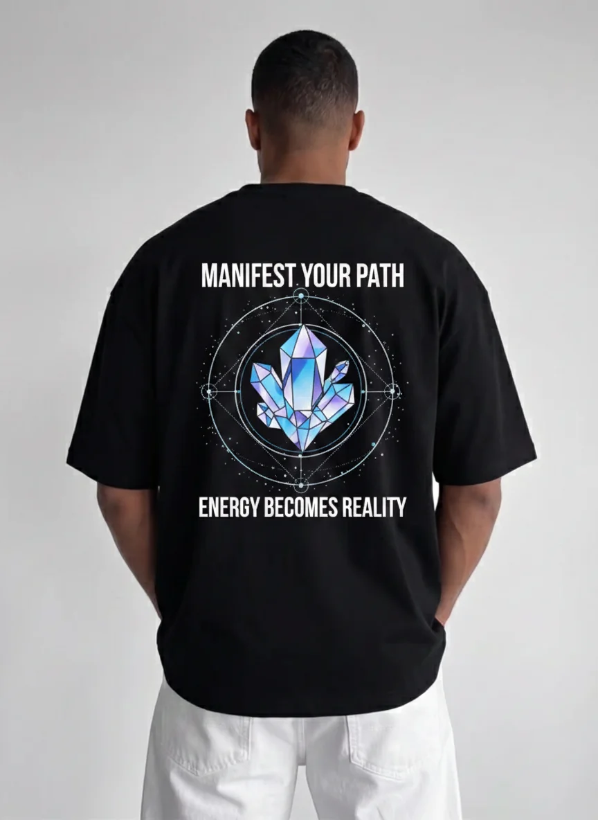 

Manifest Your Path Crystal Graphic Tee Printed Tee Black Unisex Top Spiritual Geometric Crystal Art Shirt Inspirational Energy