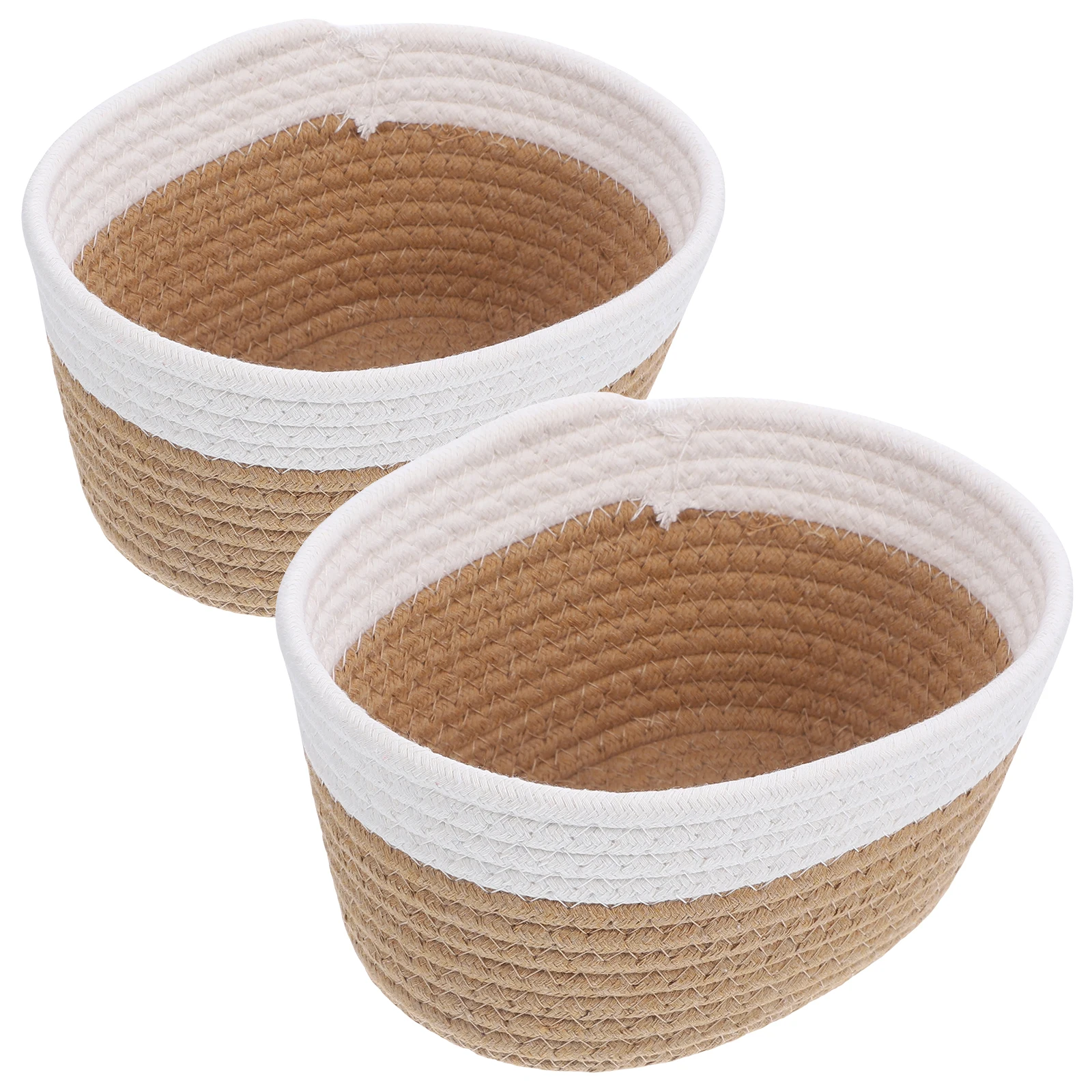 

2pcs Woven Storage Basket Cotton Rope Organizer Desktop Container Bedroom Sundries Holder Snack Makeup Cosmetics Organizer