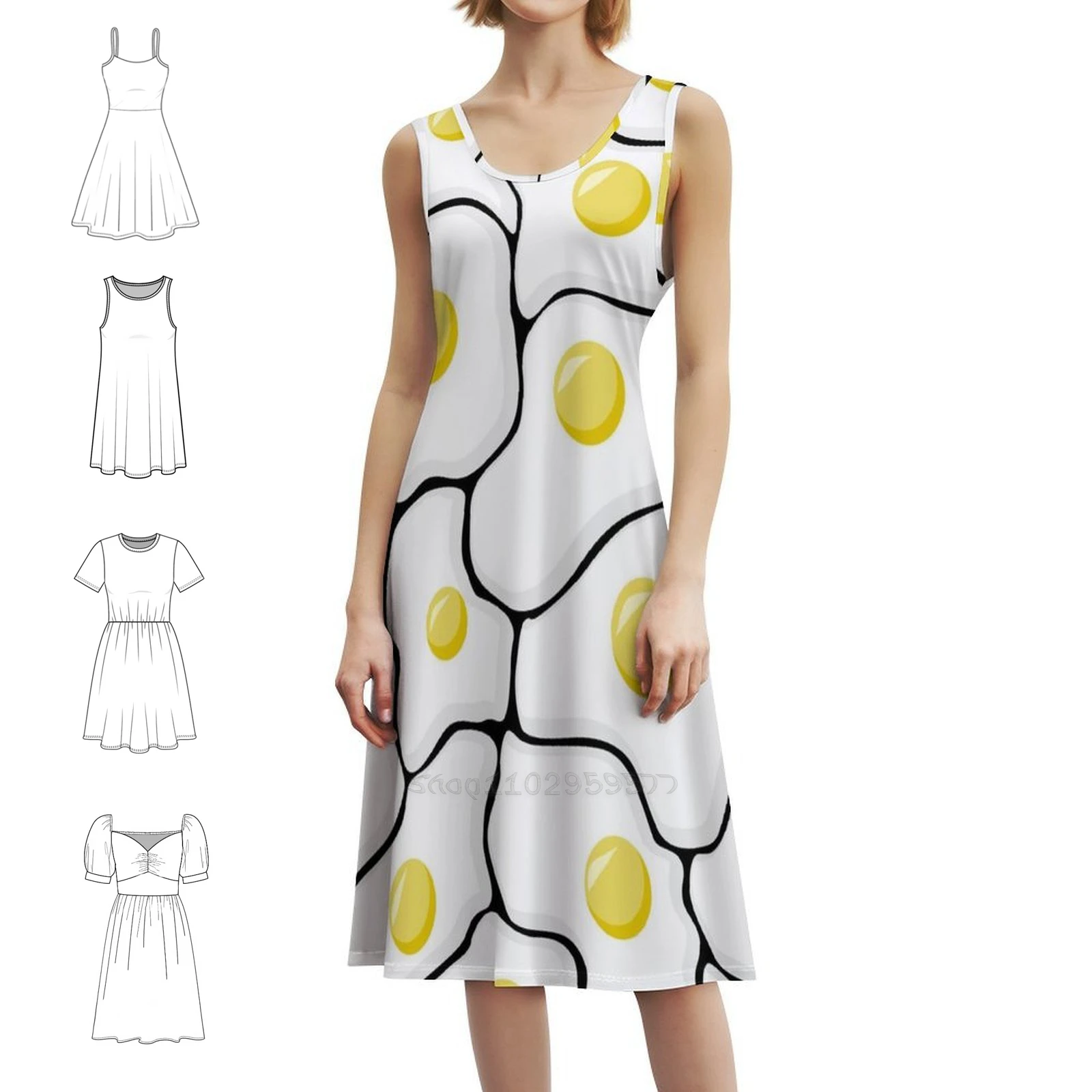 

Платье в корейском стиле с яйцами для женщин. Элегантное повседневное платье для вечеринки или повседневного ношения. Женское платье с леопардовым принтом «Яйца» для завтрака.