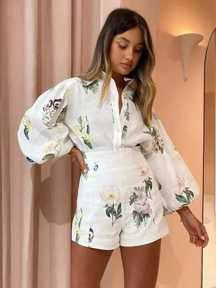 

2025 Autumn Spring Commuting 2 Pieces Set For Woman Casual Two Piece Outfits Temperament Simple Printing Flared Sleeves Loose