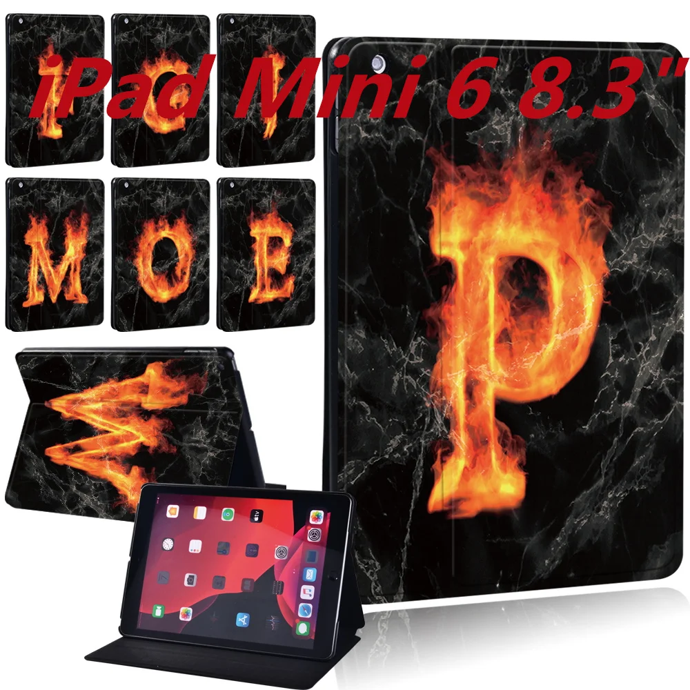 iPad Mini 6th Cases Fire Initial 26 Letters Tablet Case for Apple iPad Mini 6th Generation 8.3 Inch 2021 Protective Shell