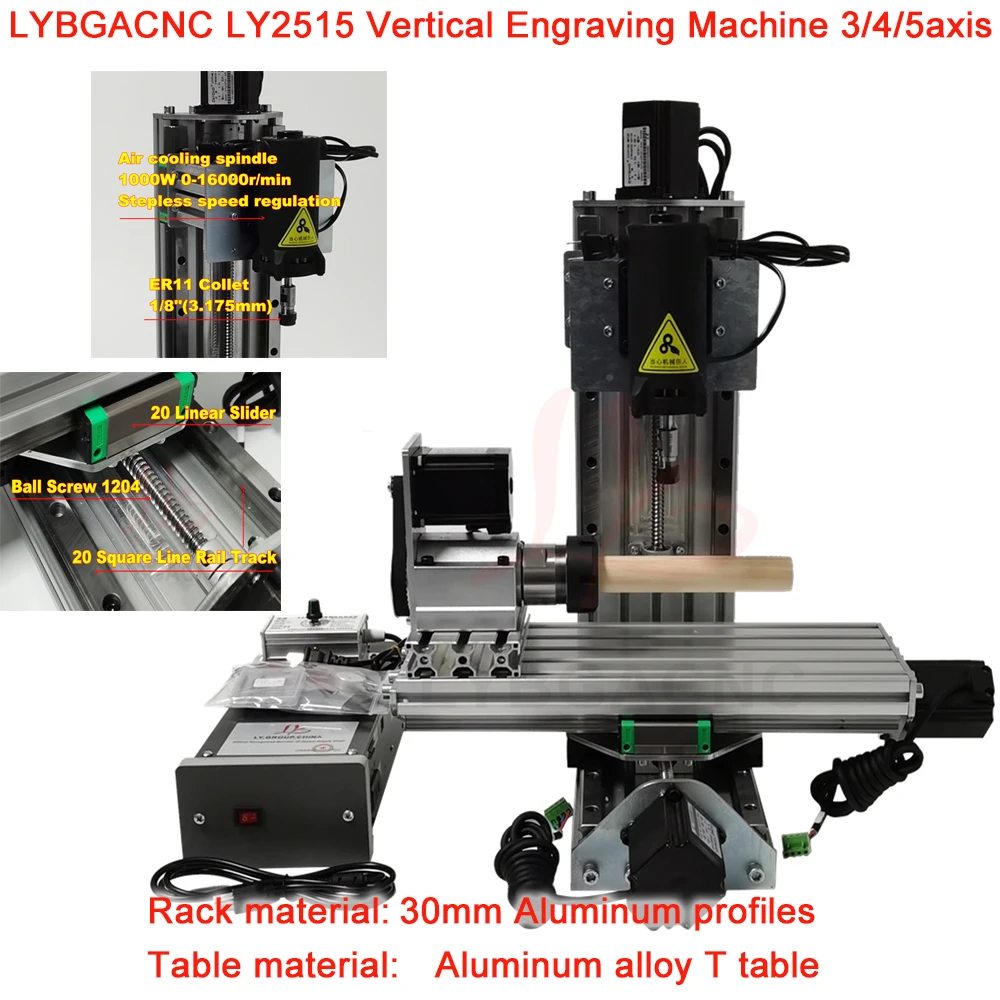 LY2515 Vertical CNC Engraving Machine LYBGACNC 3 Axis 4 Axis 5 Axis CNC Router Milling and Drilling Machine Column Type 1000W