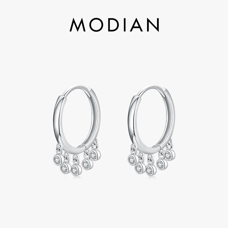 

Modian 100% 925 Sterling Silver Circle Swing Clear CZ Dangle Earrings Simple Trendy Drop Earring For Women Party Jewelry Brincos