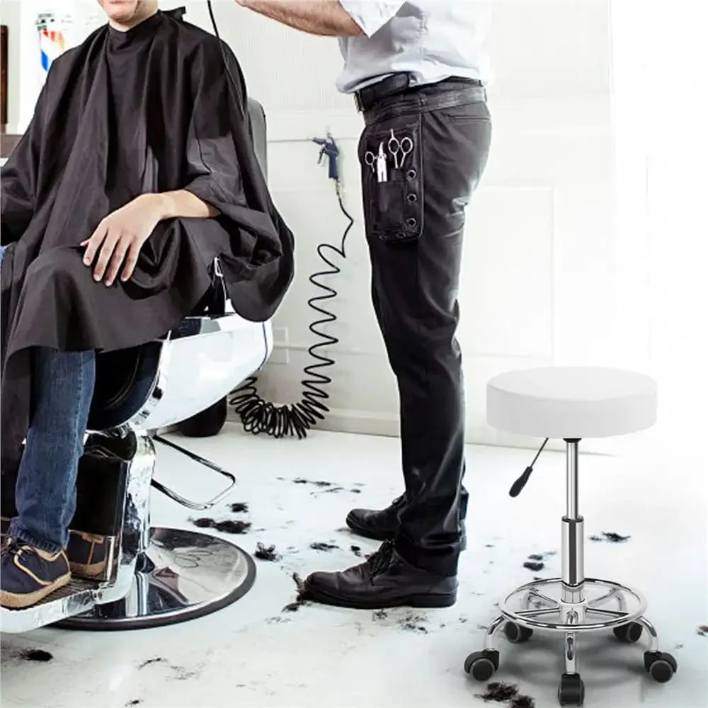 Tamborete de couro giratório ajustável, branco