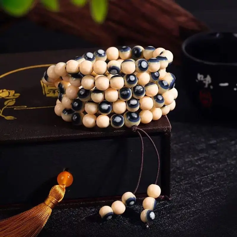 Authentic Mammoth - Multi-Circle 108 Bead Bracelet, Ice Material Blue-Skin Big-Eyed Buddha , Meditation Beads, Coll