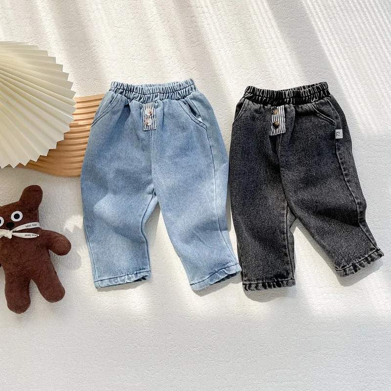 

Casual Baby Boy Jeans 1-3Years Newborn Kids Solid Color Elastic Waist Soft Denim Pant Trouser Outfits Spring Autumn Clothes