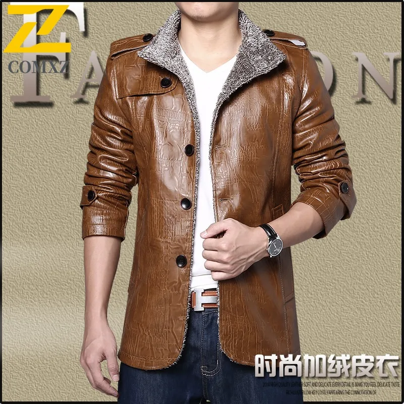 

COMXZ 2025, меховая кожаная куртка больших размеров, мужская зимняя новая легкая ветровка с воротником-стойкой, мужская рабочая утолщенная теплая одежда