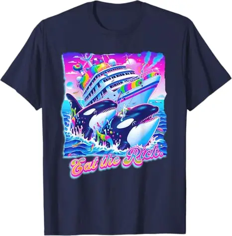 Eat The Rich Whale 90s Orca Funny Whale Animal Yacht Retro T-Shirt Kids Fashion Graphic Top Short Sleeve Saying Tee Novelty Gift