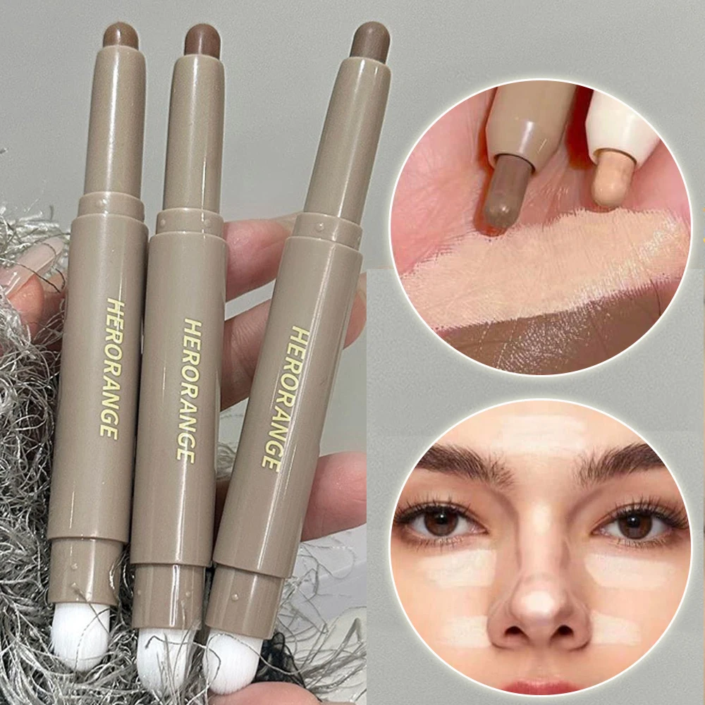 Double Head Face Concealer Pen Waterproof Foundation Creamy Contouring Stick Cheek Brightens Shades Lasting Face  Makeup