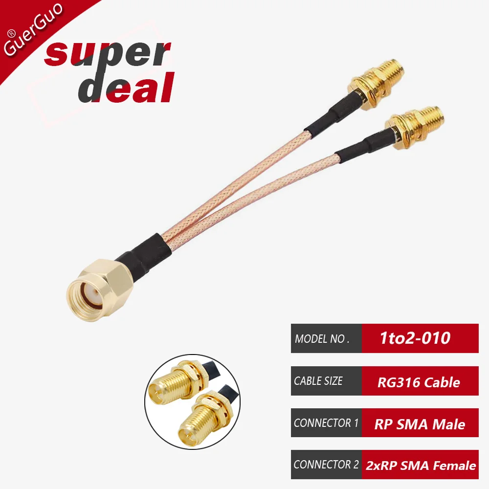 RG316 Cable Y Type Splitter Combiner SMA Female Jack to Dual SMA Male 1to2 RF Coaxial Pigtail for 3G 4G Modem Router Antenna