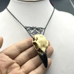 Moon Moth Raven Skull Necklace - Moth Bird Skull Necklace Crescent Moon Magical Skull Jewelry Witch Pagan Wiccan Pendant
