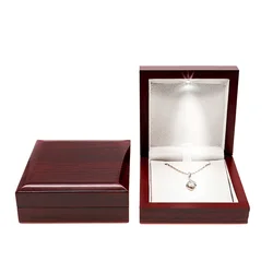 New Arrivals Wooden Wedding Ring Pendant Jewelry Box with LED Light Small Trinket Jewellery Gift Storage Display Case