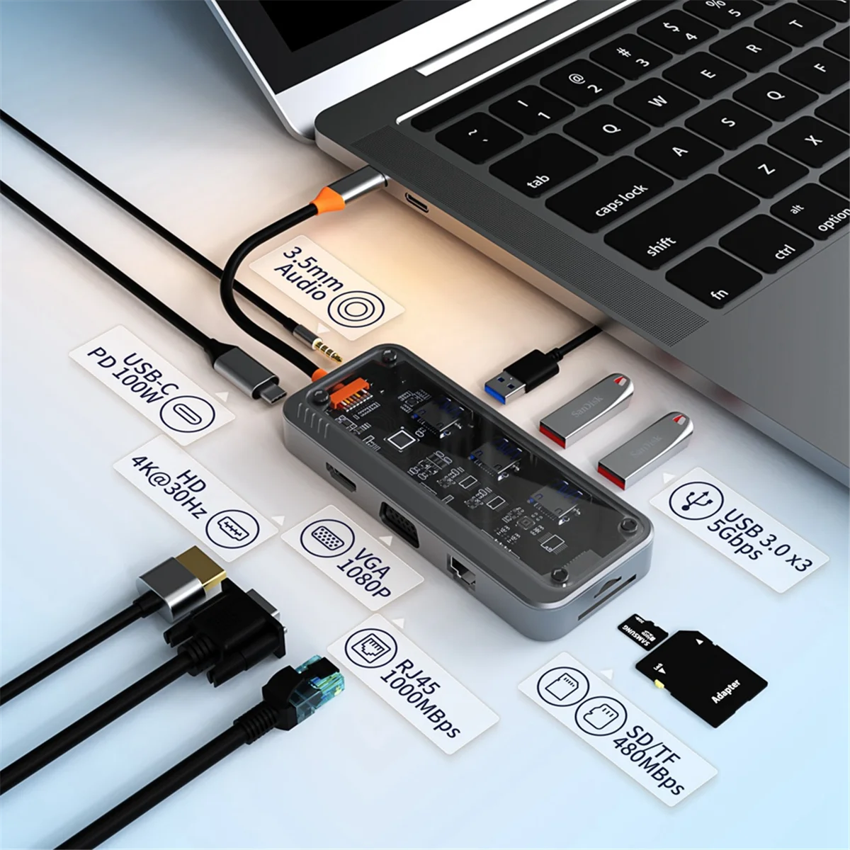 10-In-1 Usb Type-C Dockingstation Multifunctioneel Snellaadstation Gigabit Dockingstation