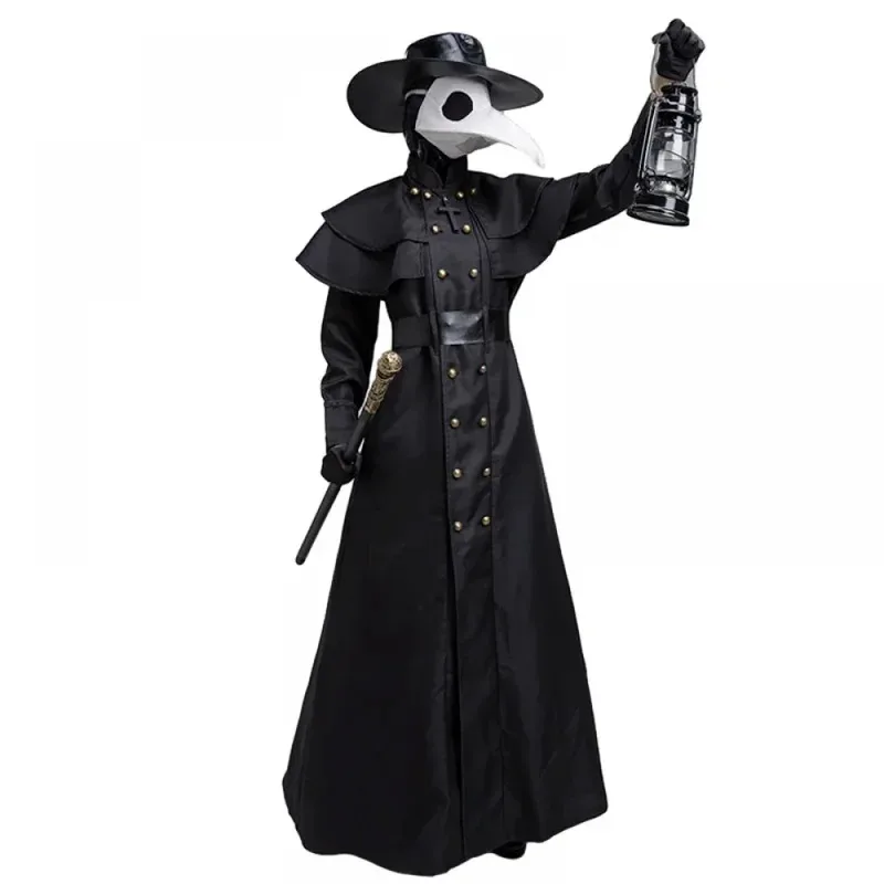 Men's Plague Doctor Costume Outfit with Long Nose Bird Mask Halloween Historical Doctor Attire for Adults