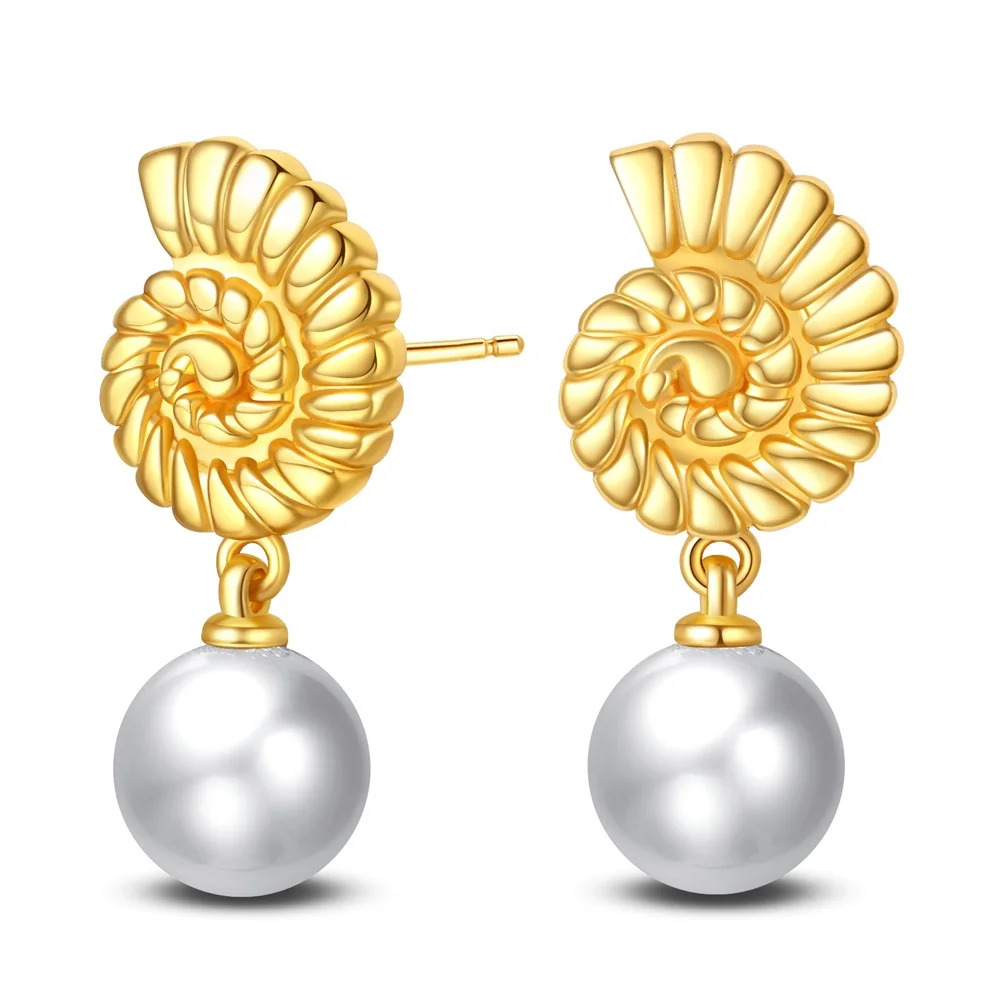 Gorgeous 925 Sterling Silver Gold Conch Pearl Earrings For Women's Beach Play Fashion Jewelry Accessories