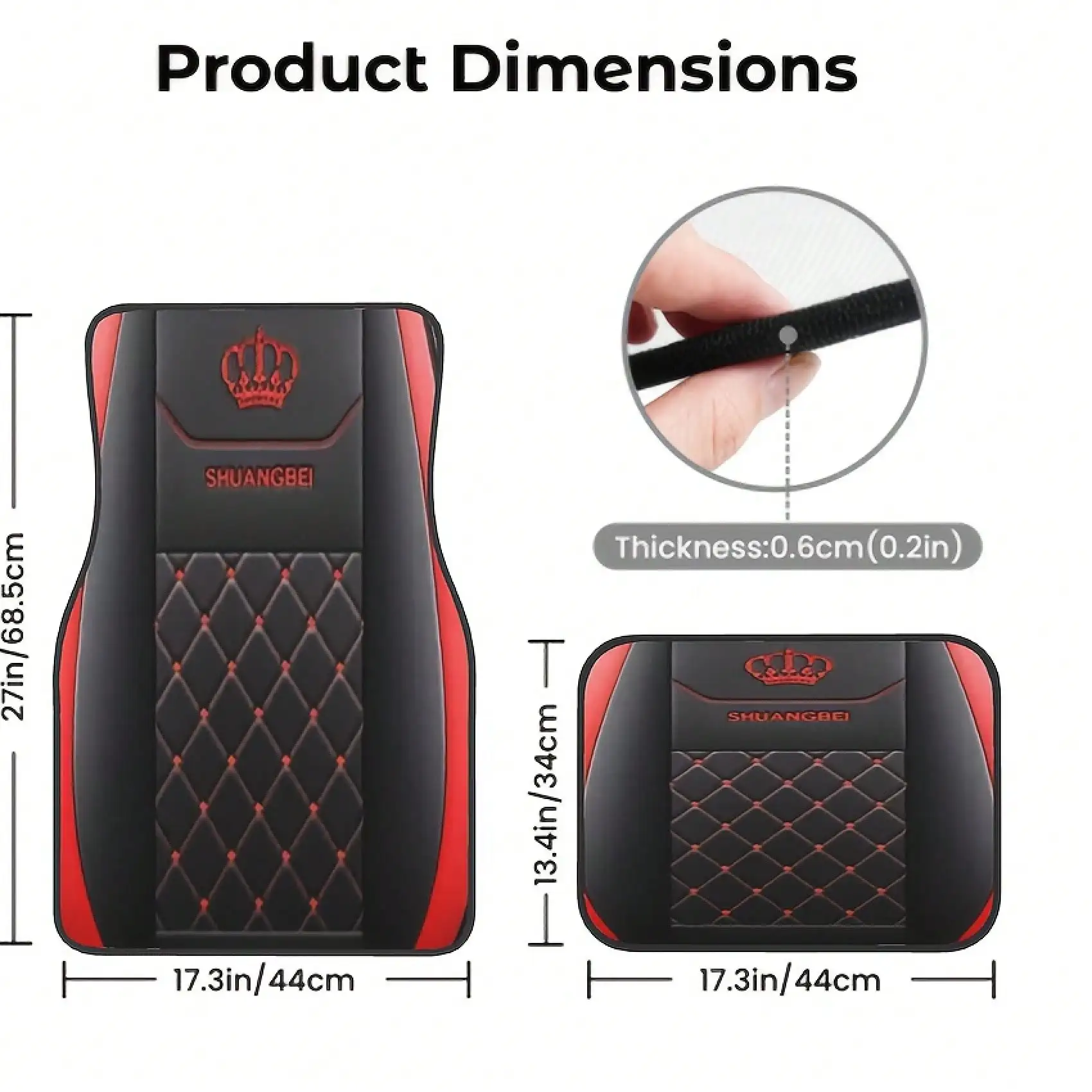 4-Piece Red Grid Car Carpet with Crown Pattern, Non-Slip All-Season Mat for All Car Models, Easy to Clean 2