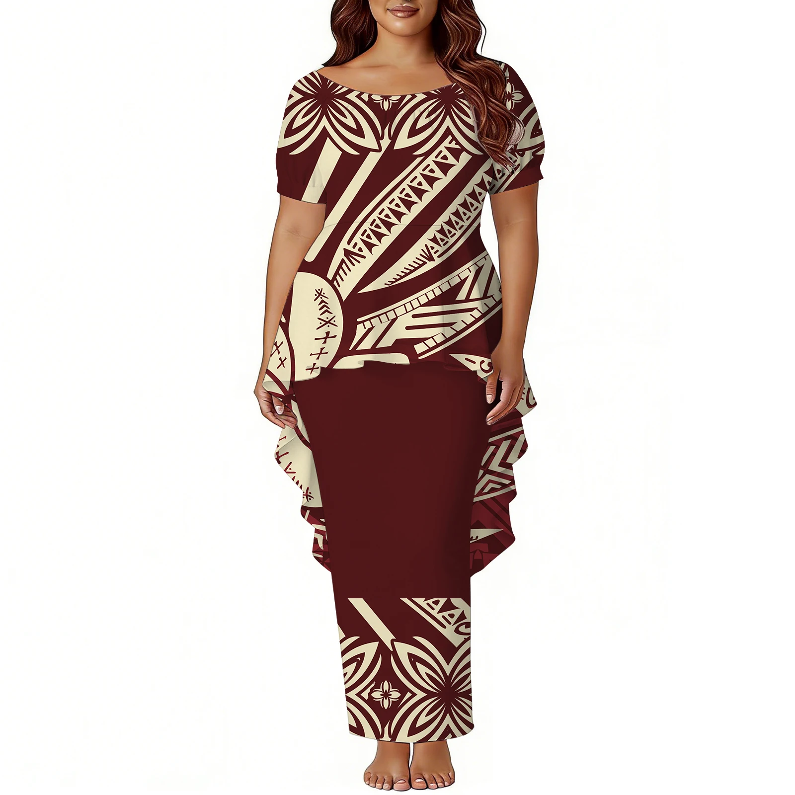 Samoan Hibiscus Flower Design Custom Women Puletasi Pattern Polynesian Women New High-Quality Retro Art Dress 2026 - Image 5