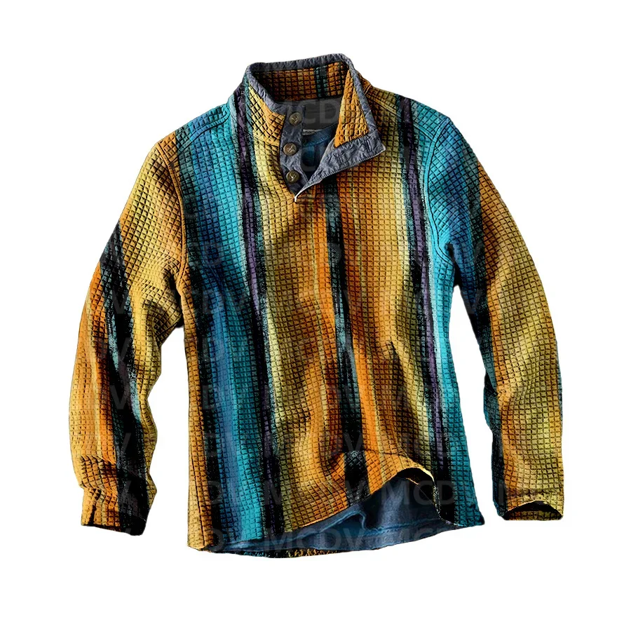 

Men's Long Sleeve Casual Top Vintage Stripe Art 3D Printed Casual Men's Polo Pullover Men Sweater