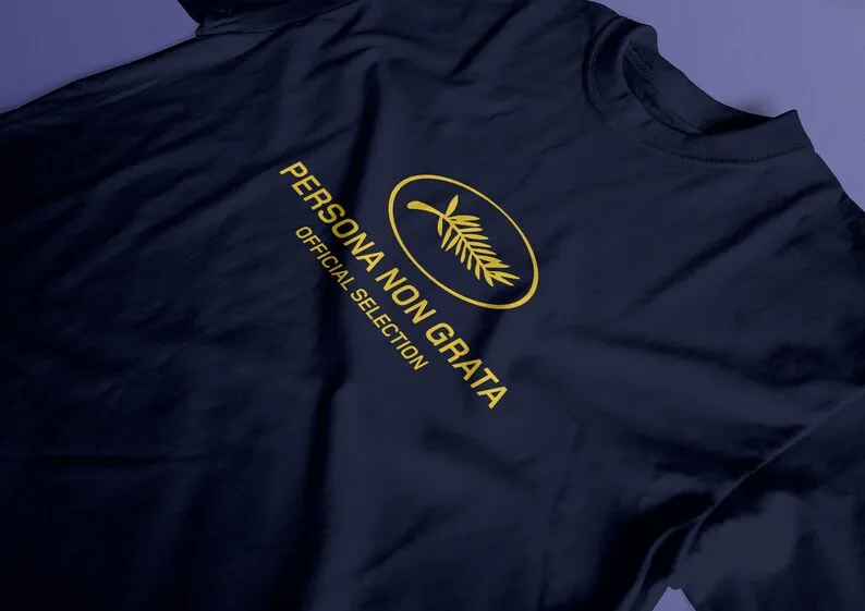 تيشيرو مطبوع بفيلم غير غراتا ، تيشيرو ثقيل الوزن بياقة مدورة ، عودة لاريس فون ترير ، من من من نوع HQ #6