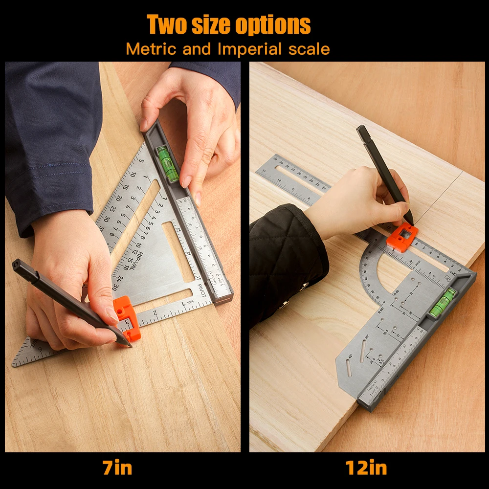 Rongpro 7in/12in Stainless Steel Joiner  Metal Square Angle Marking Right Ruler Try Carpenter Square For Woodworker Horizontal