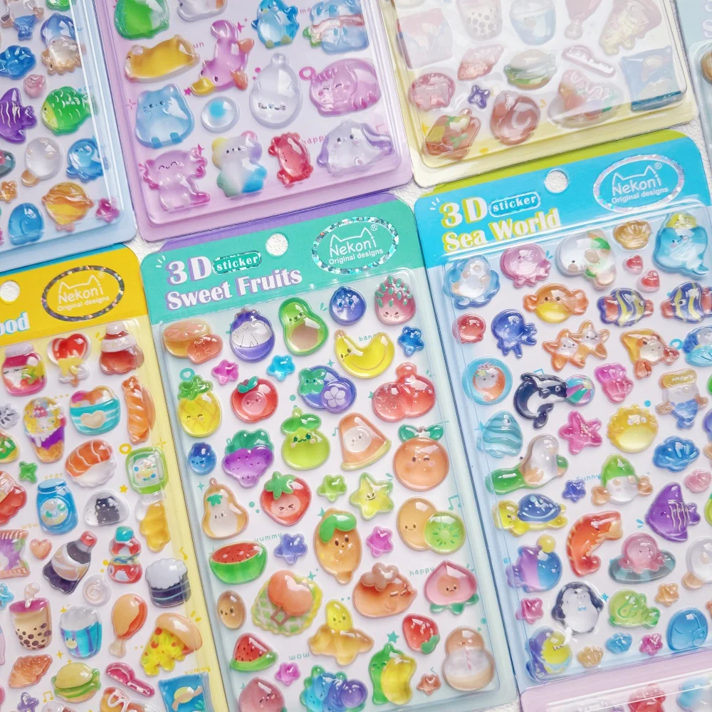 NEKONI Kreative Leckere Lebensmittel Früchte Cartoon 3D Relief Aufkleber Scrapbooking Diy Tagebuch Schreibwaren Aufkleber Dekor Nette Aufkleber