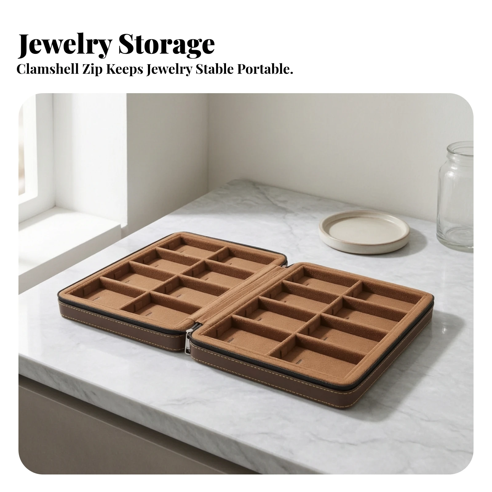 Double-Layer Jewelry Box Lightweight Jewelry Storage Box with Zipper PU Leather Long-Lasting for Travelers, Exhibitions