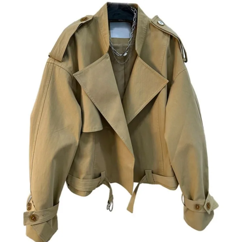 Workwear Short Style Little Fellow Loose Coat Female Autumn and Winter New Style Fallow All-match Advanced Trench Coat