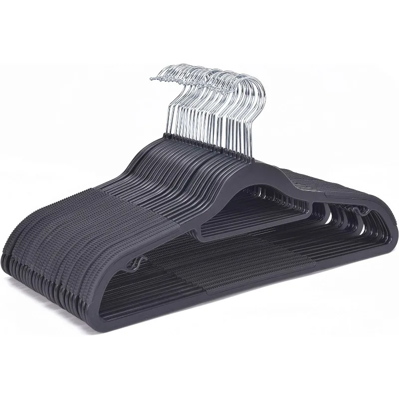 200 Quality Plastic Non Velvet Non-Flocked Thin Compact Hangers Black Swivel Hook