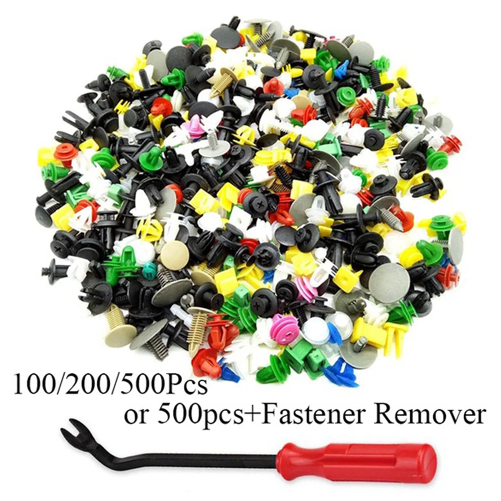 500 Pcs Nylon Automotive Push Bumper Fastener Rivet Clips Car Push Type Rivet Pin Clips (With a Screwdriver)