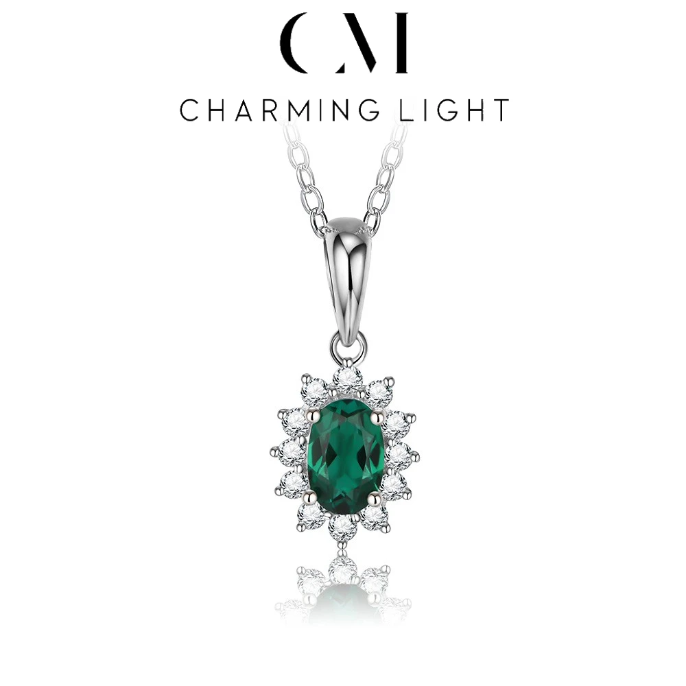 

CHARMING Vintage Pendant 6*4mm Created Emerald Gemstone Necklaces Pendant 925 Sterling Silver Fine Jewerly For Women 2025 New