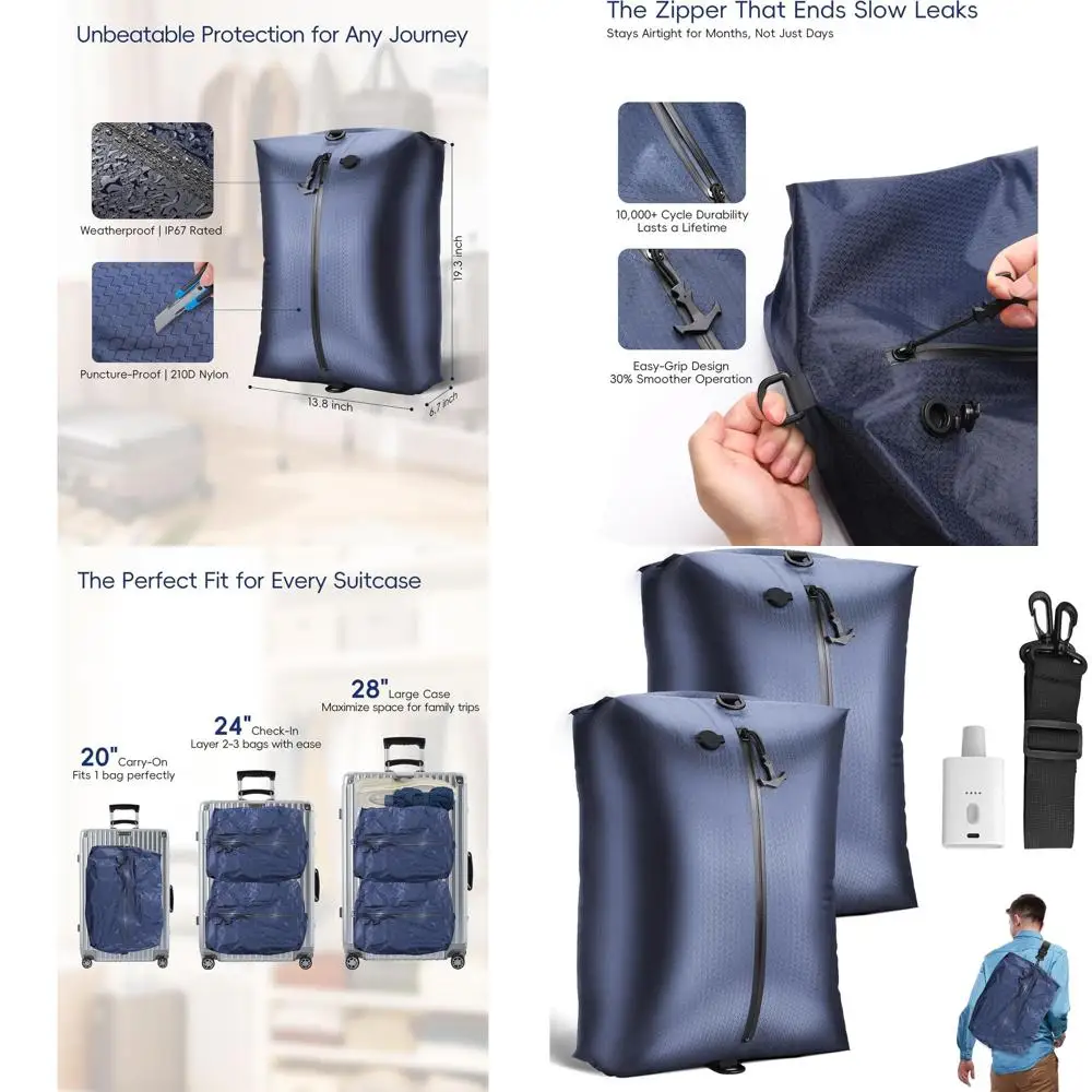 

Wireless Pump Travel Vacuum Bags, Reusable Compression Suitcase Space Savers, Waterproof & Airtight, Ideal for Travelers and Bus