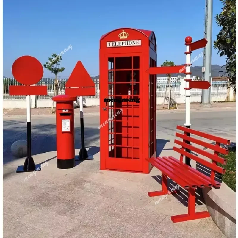 A4567 Classic British London Steel Telephone Booth Industrial Style Mailbox Newsstand Street Sign Bench Decoration Locker Prop
